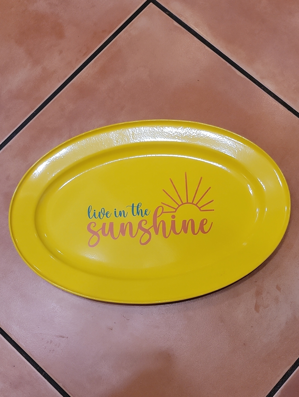13x9in Yellow Sunshine Enamel Painted Tray Platter